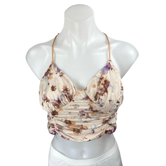 Urban Outfitters Multicolor Floral Girl Crush Ruched Camisole Tank Crop Top L - Picture 1 of 5
